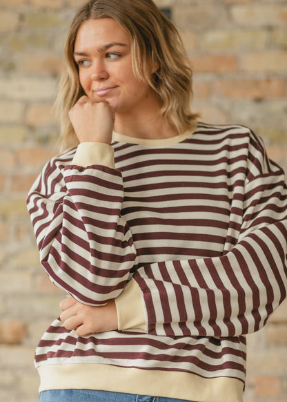 Erin Stripe Color Contrast Long Sleeve Top FF Tops