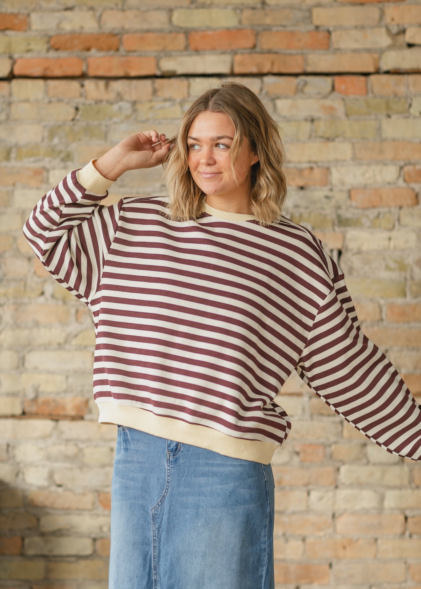 Erin Stripe Color Contrast Long Sleeve Top FF Tops