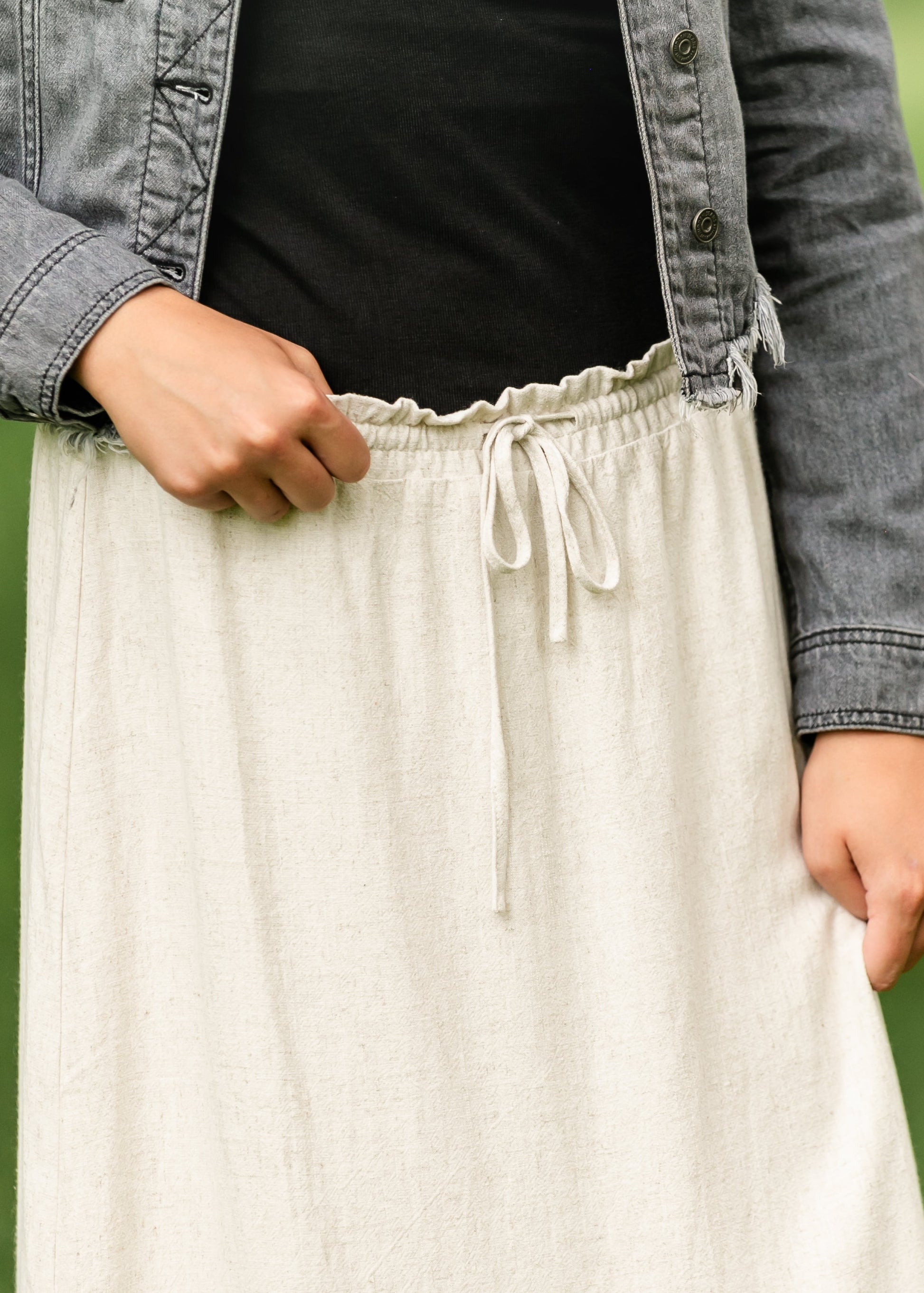 Essential Linen Drawstring Maxi Skirt IC Skirts