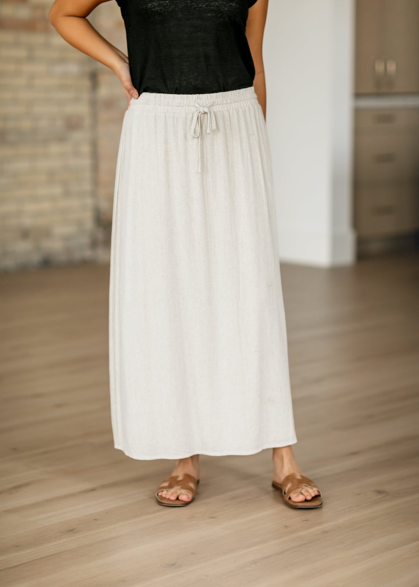 Essential Linen Elastic Waist Maxi Skirt IC Skirts