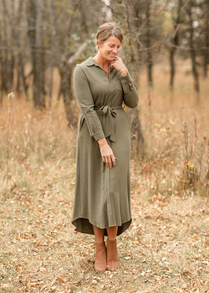 Essential Long Sleeve Linen Shirt Dress IC Dresses