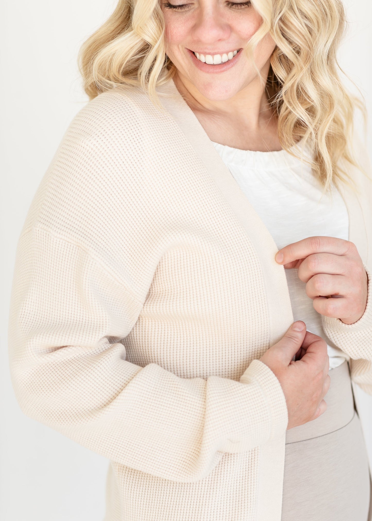 Essential Waffle Knit Cardigan IC Tops