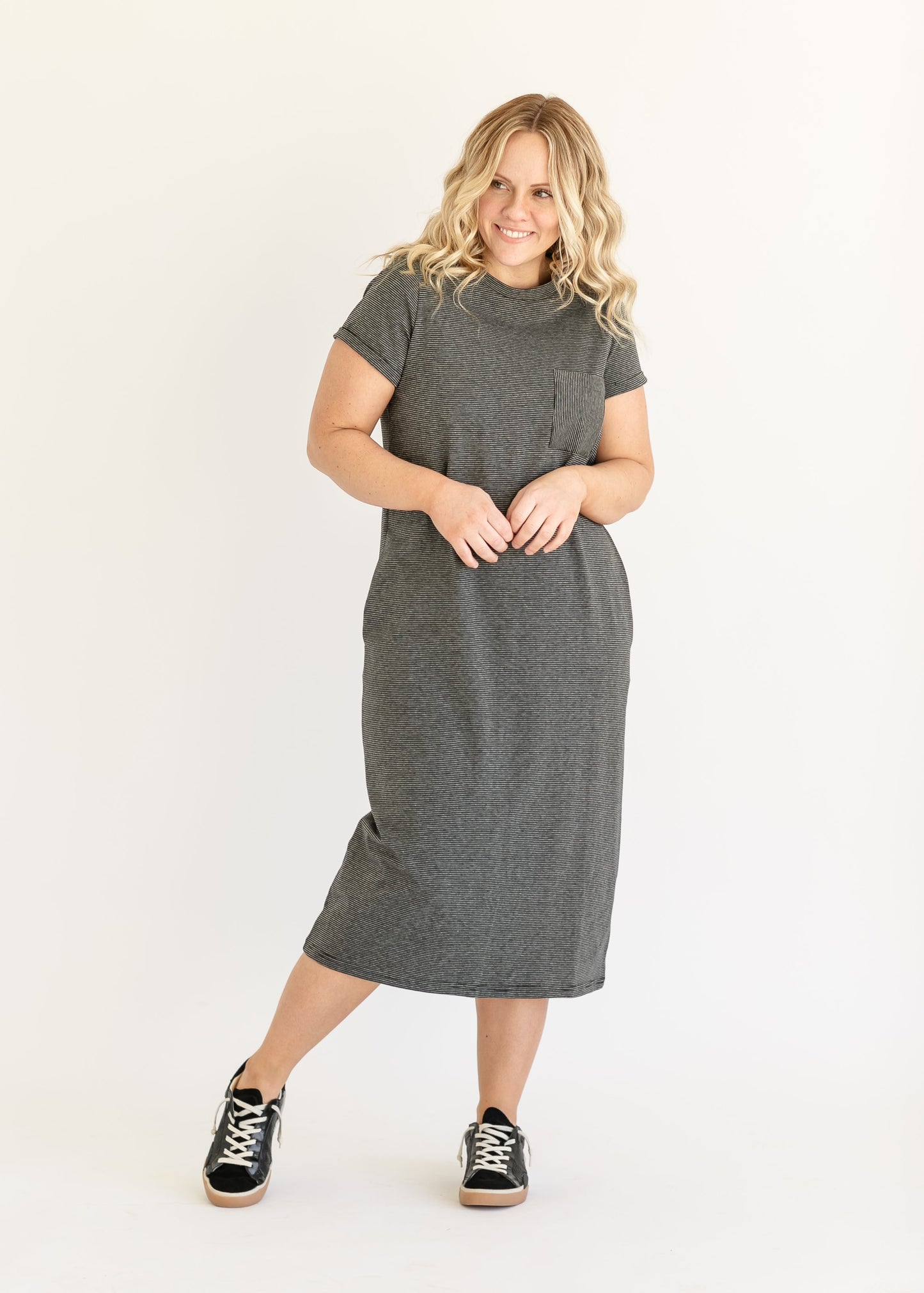 Finley T-shirt Midi Dress IC Dresses Black + Gray Stripe / XS