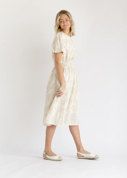 Floral Jacquard Short Sleeve Midi Dress FF Dresses