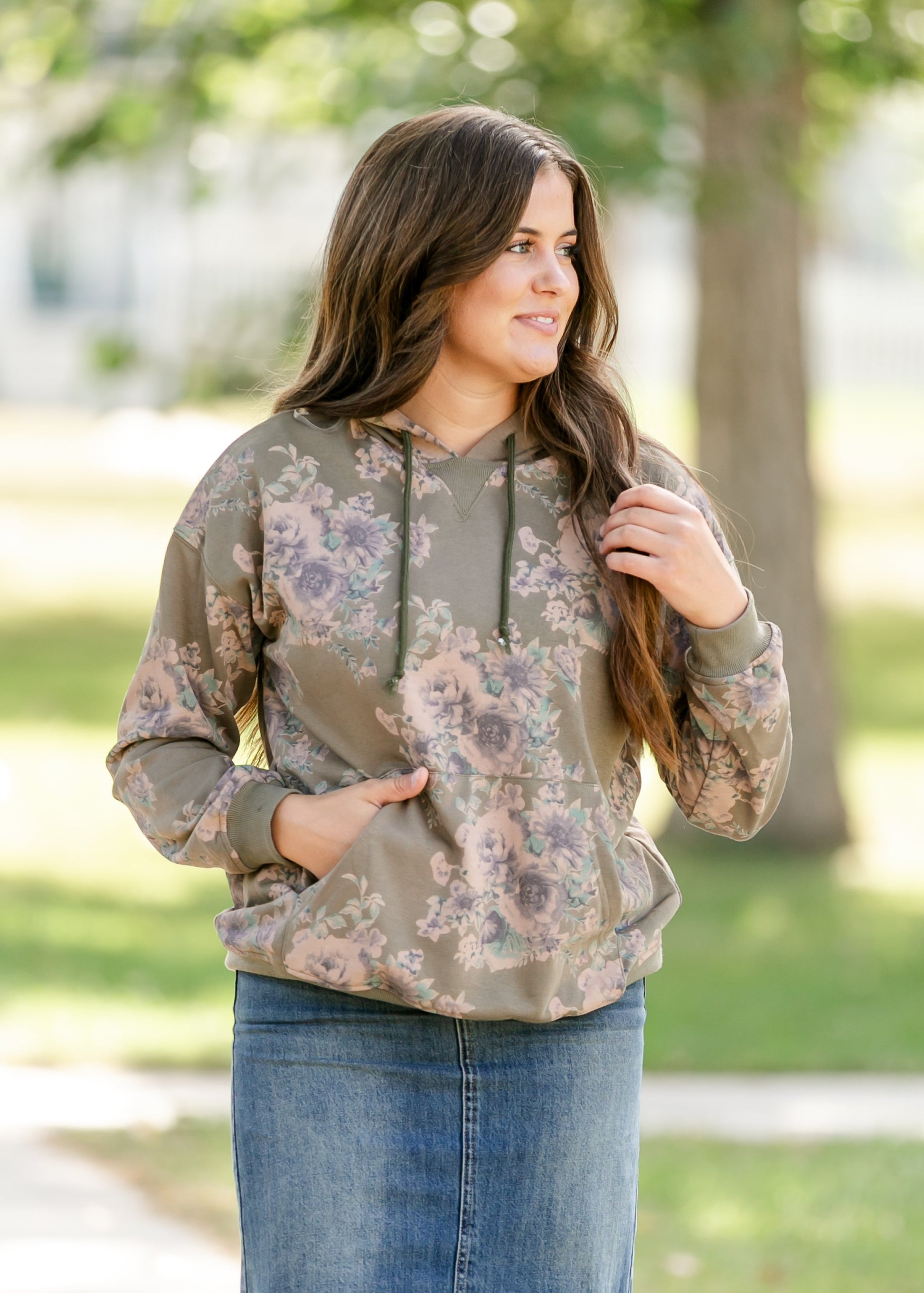 Floral Olive Hoodie Sweatshirt FF Tops