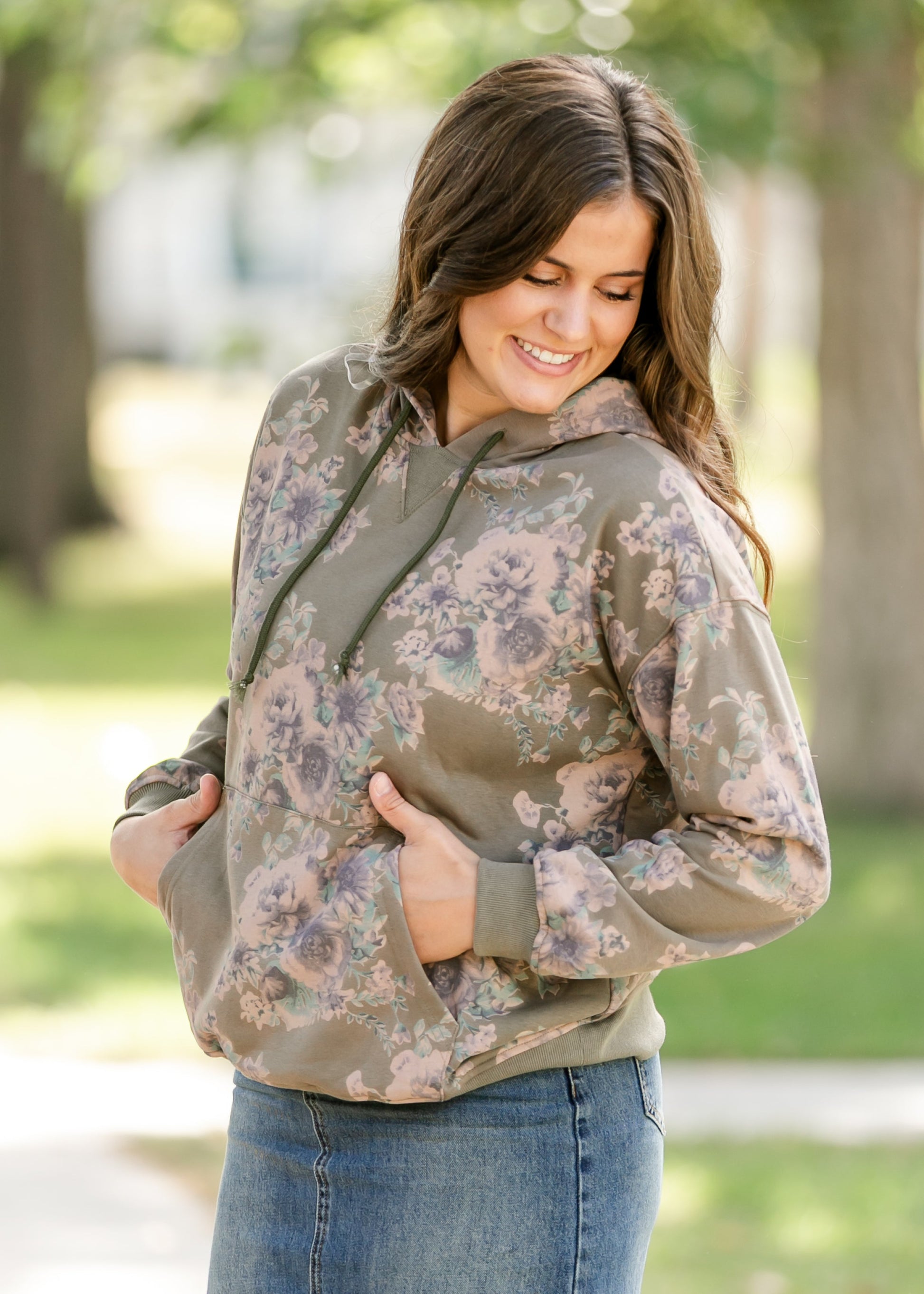 Floral Olive Hoodie Sweatshirt FF Tops