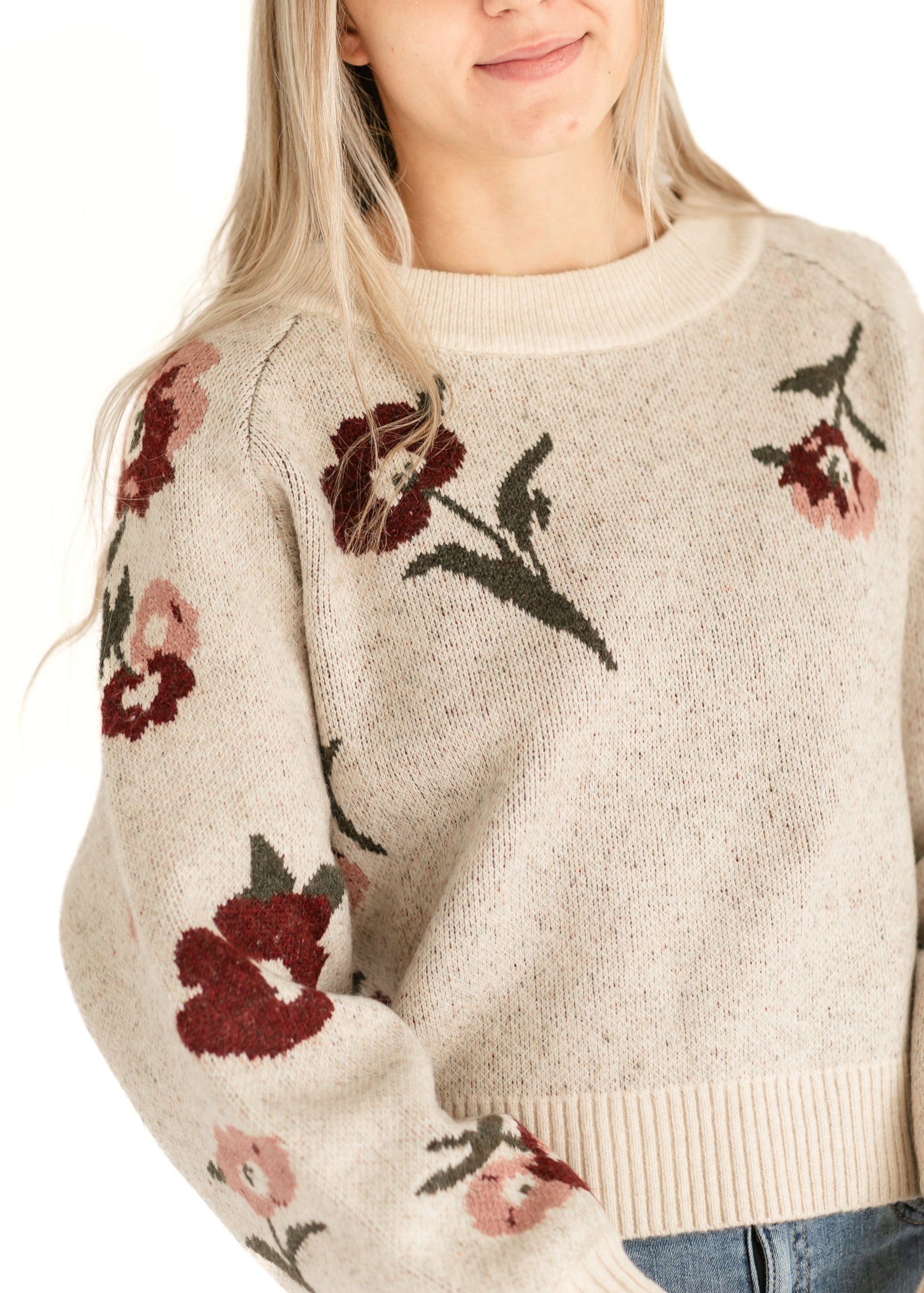 Floral Soft Knit Taupe Sweater FF Tops