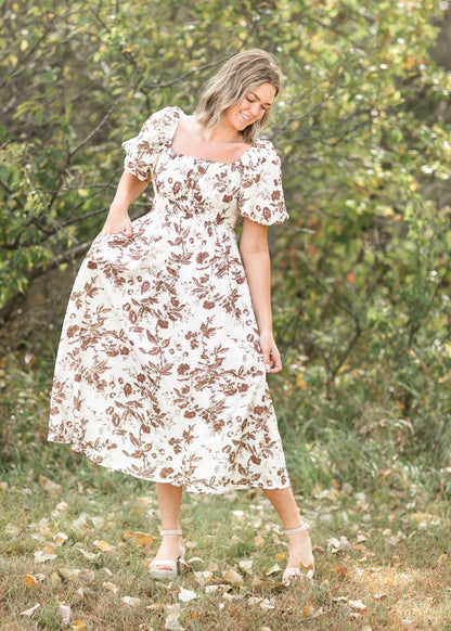 Floral Textured Print Midi Dress FF Dresses