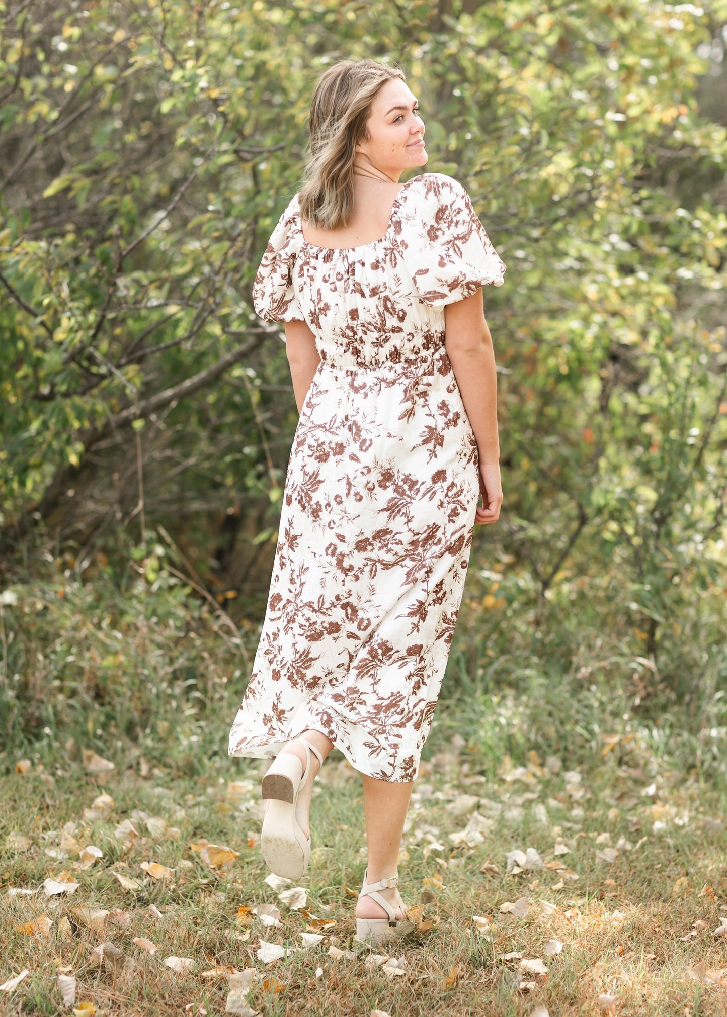 Floral Textured Print Midi Dress FF Dresses