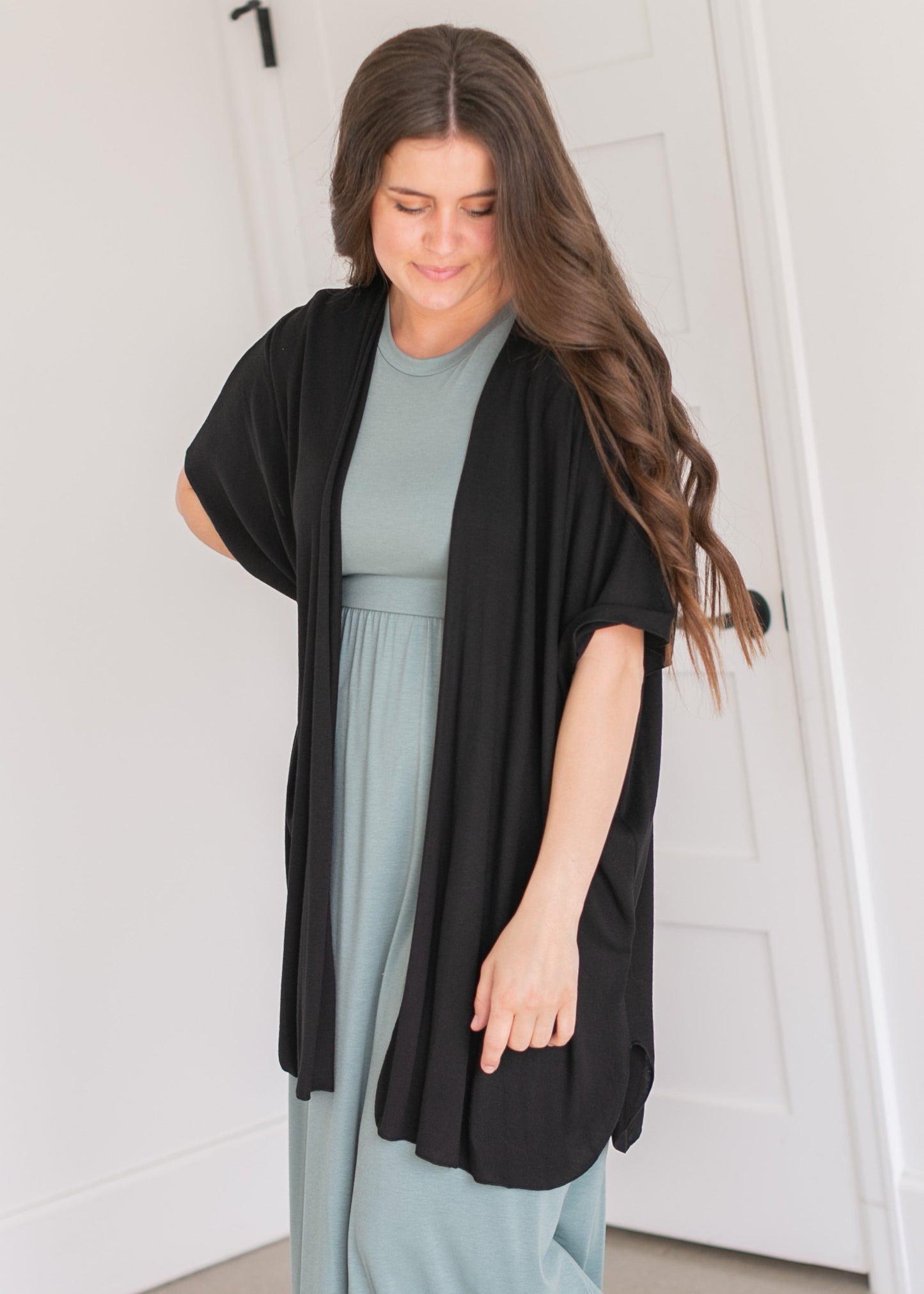 Flutter Sleeve  Open Front Cardigan Tops