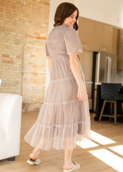 Gingham Mesh Tiered Maxi Dress FF Dresses