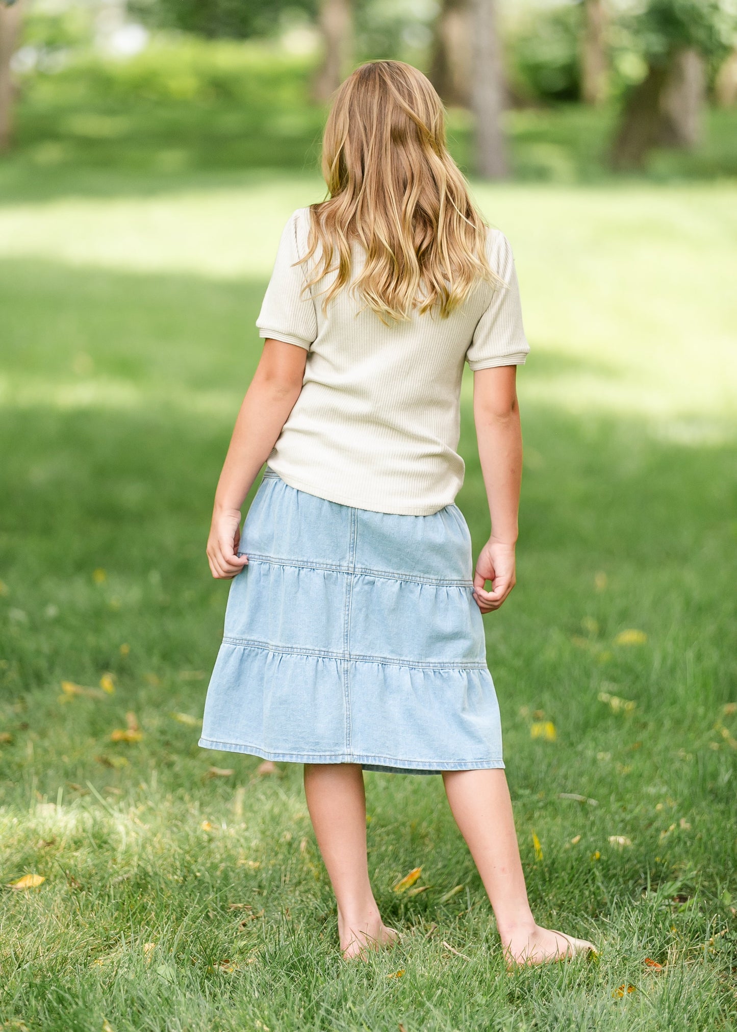 Girl's Front Button Tiered Denim Skirt FF Girls