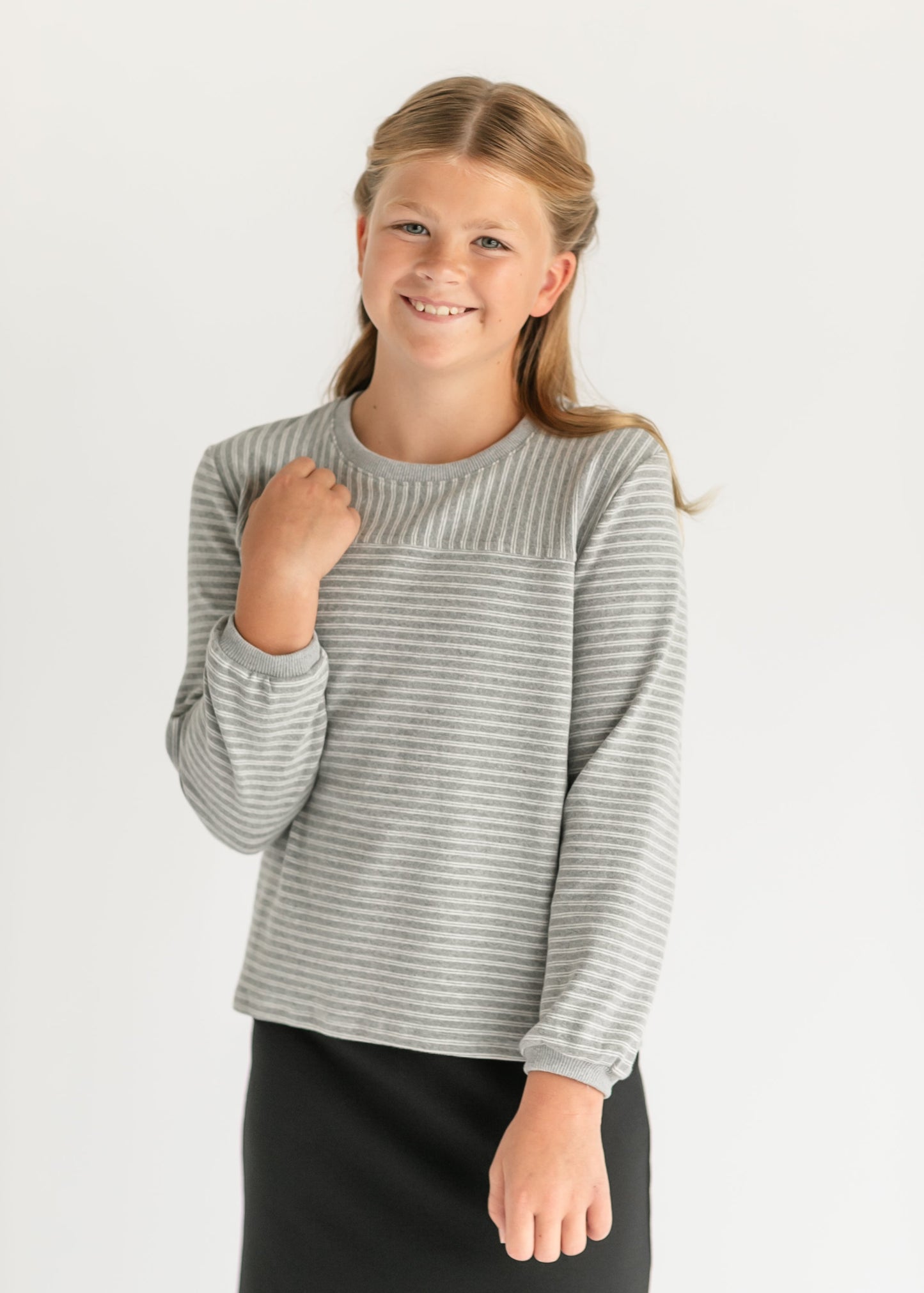 Girl's Gray Striped Long Sleeve Top FF Girls