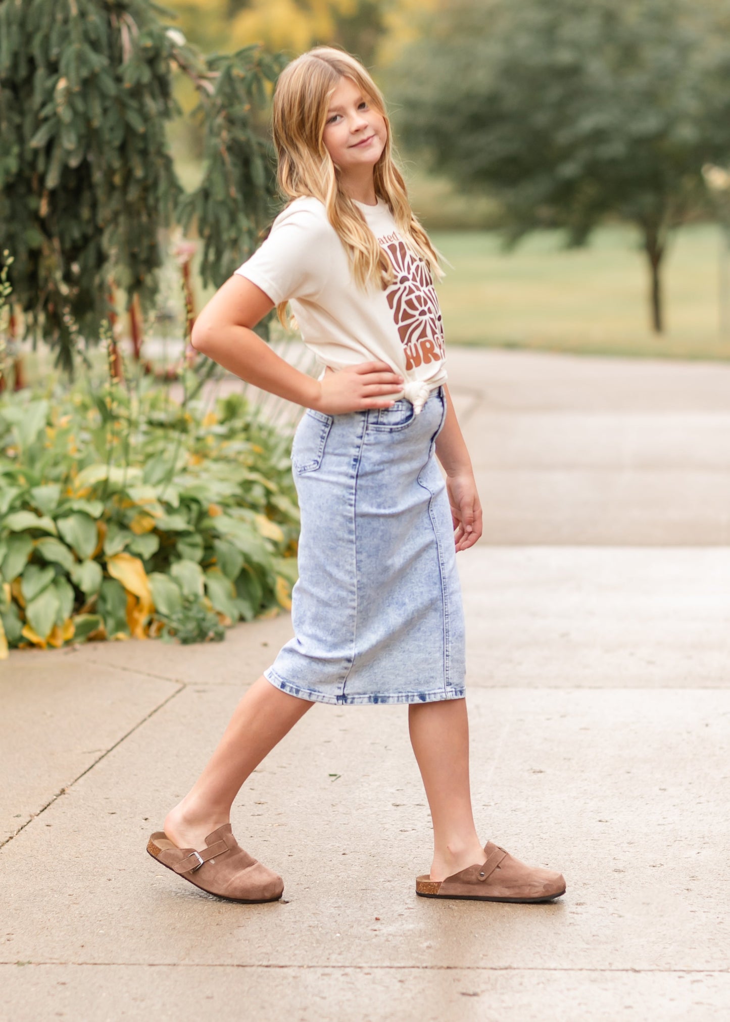 Girl's Sand Blast Midi Denim Skirt FF Girls