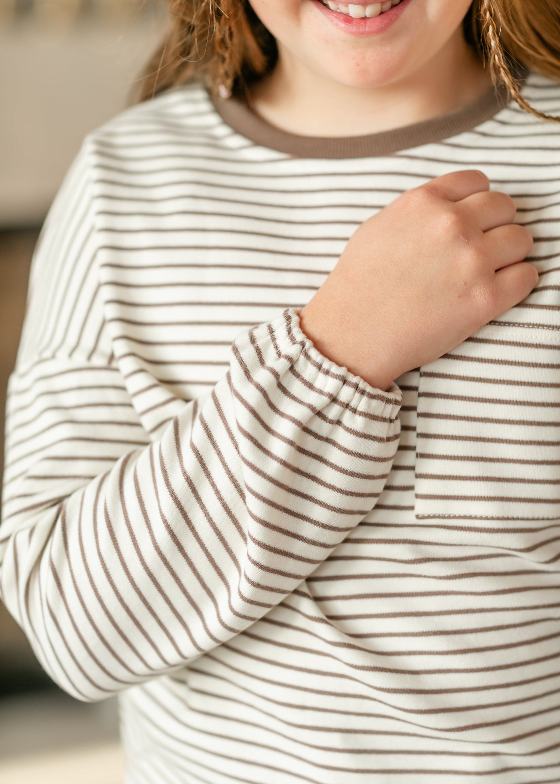 Girl's Taupe Stripe Long Sleeve Top FF Girls