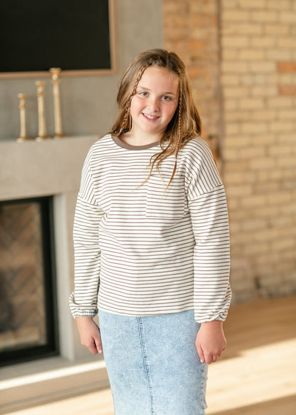 Girl's Taupe Stripe Long Sleeve Top FF Girls