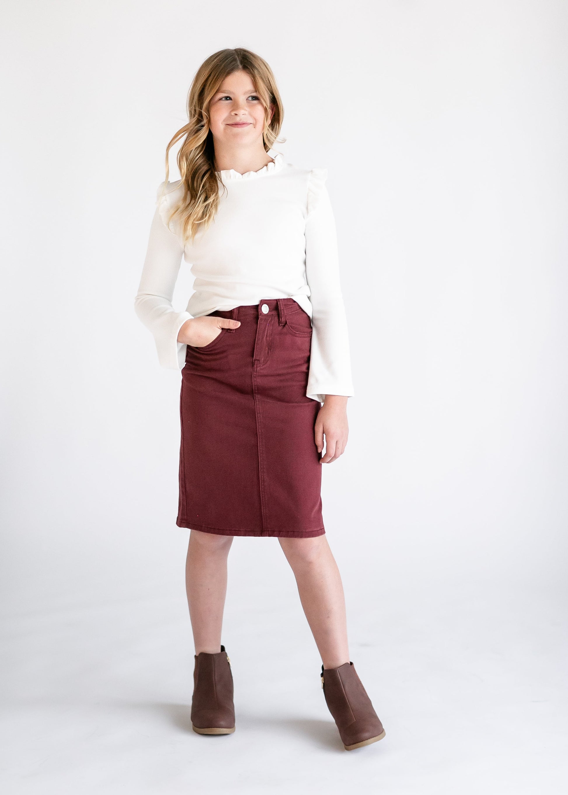 Girls Remi Burgundy Midi Skirt IC Girls