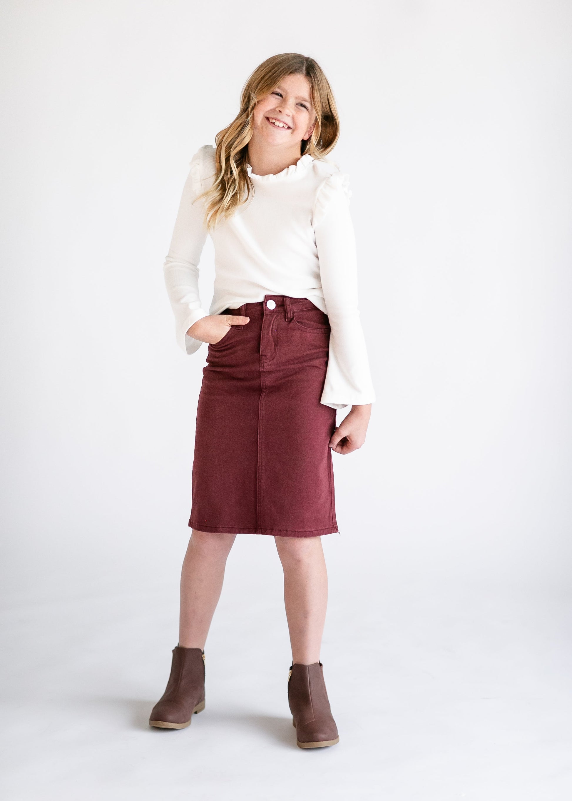 Girls Remi Burgundy Midi Skirt IC Girls