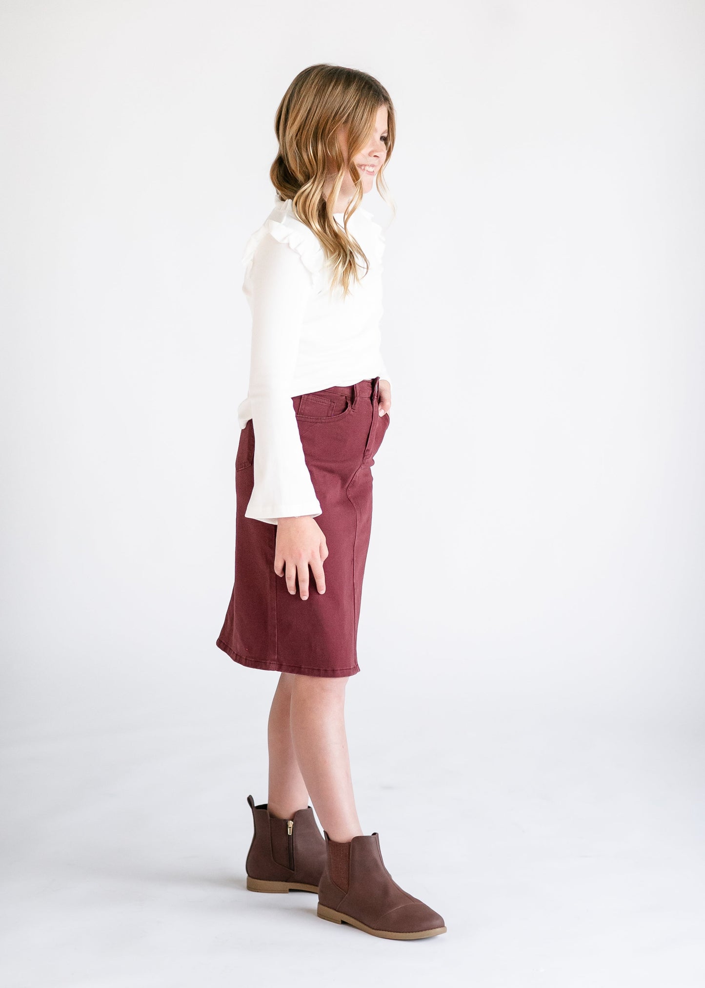 Girls Remi Burgundy Midi Skirt IC Girls