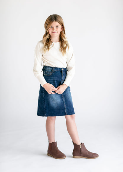 Girls Remi Raw Hem Denim Midi Skirt IC Girls