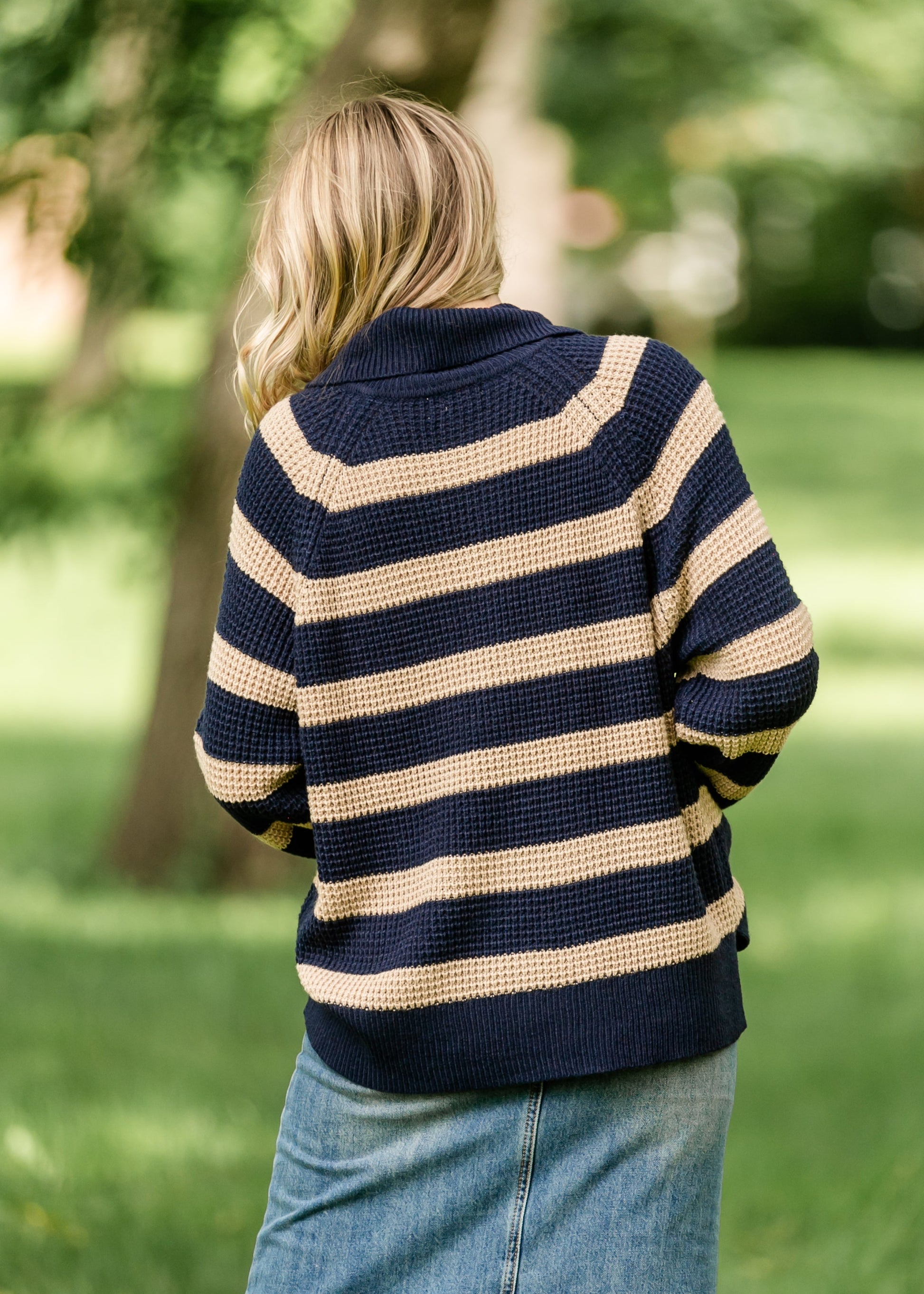 Glenda Navy Stripe Quarter Snap Sweater IC Tops