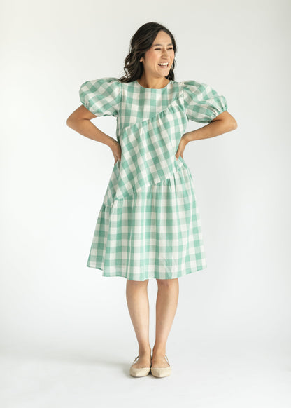 Green Gingham Tiered Midi Dress FF Dresses