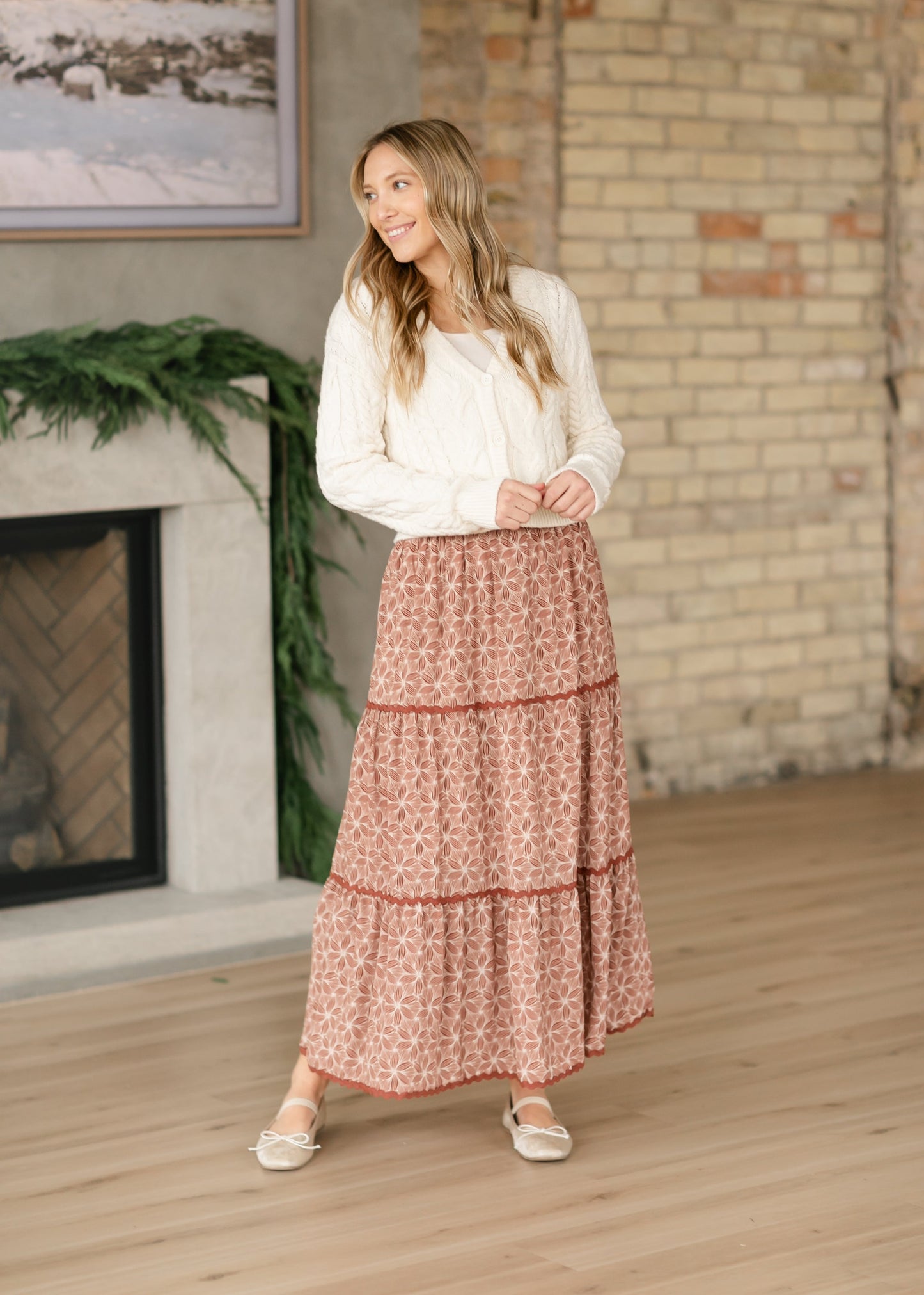 Gwen Geo Floral Rick Rack Tiered Maxi Skirt FF Skirts