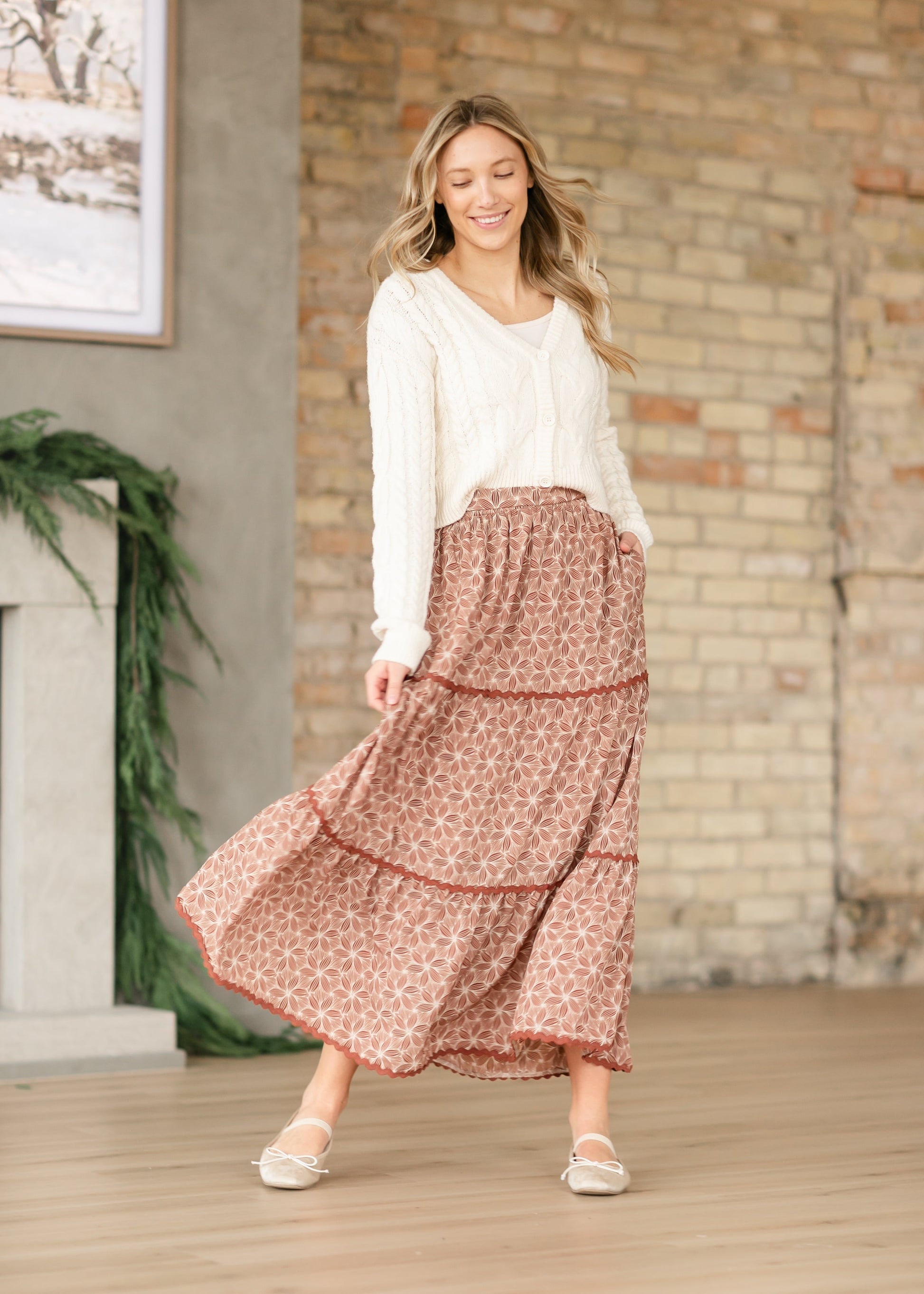 Gwen Geo Floral Rick Rack Tiered Maxi Skirt FF Skirts