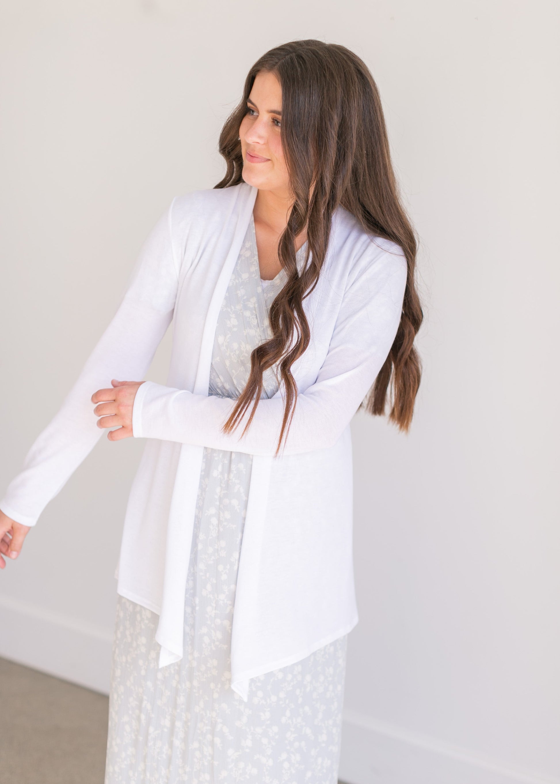 Hacci White Open Front Cardigan Tops