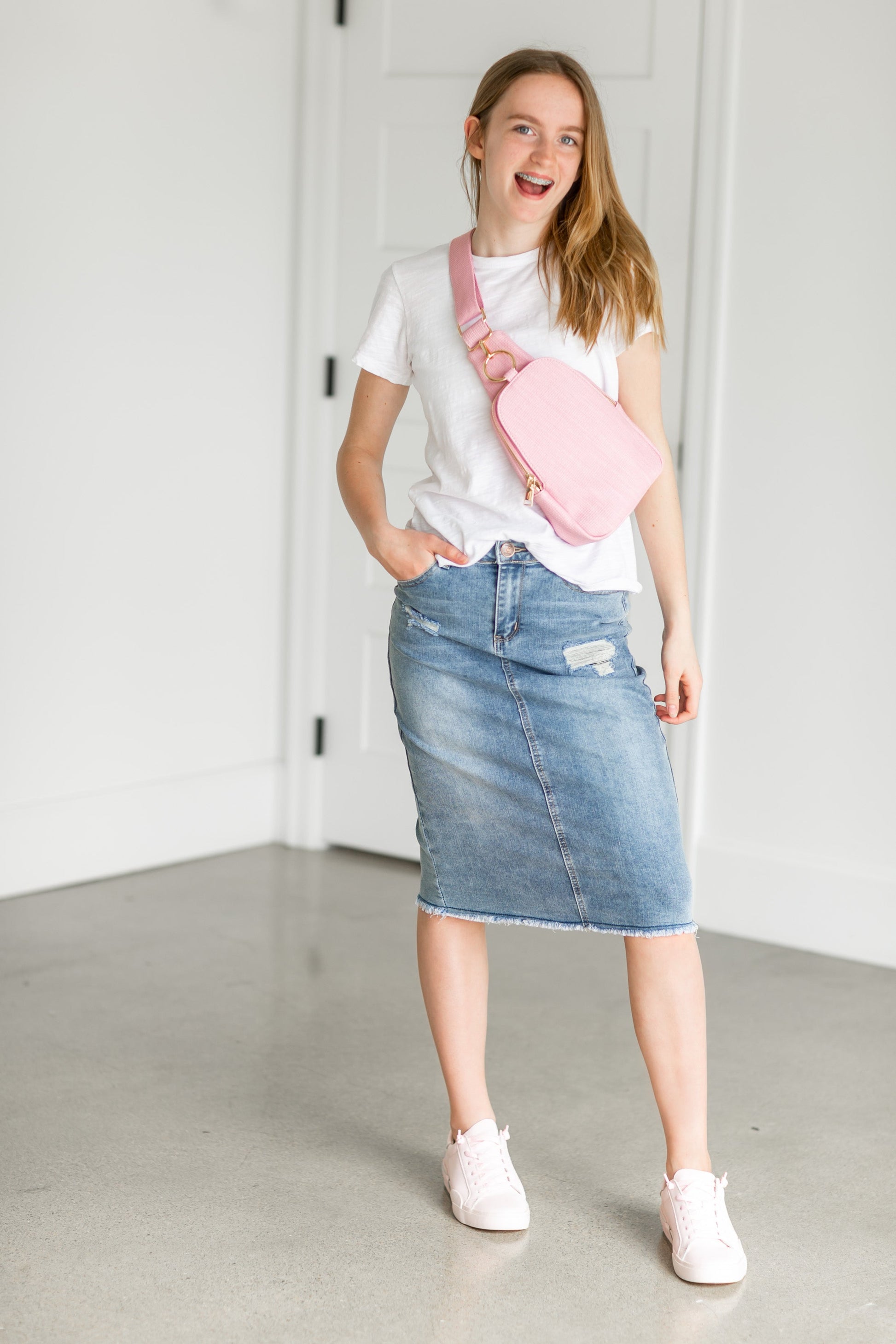 Hadley High Rise Denim Midi Skirt Skirts