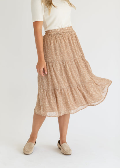 Harlow Taupe Floral Tiered Midi Skirt FF Skirts