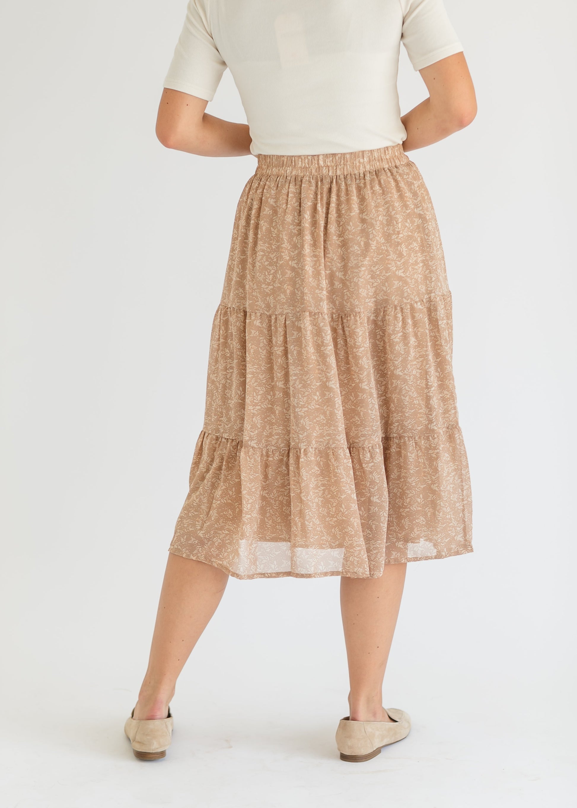 Harlow Taupe Floral Tiered Midi Skirt FF Skirts