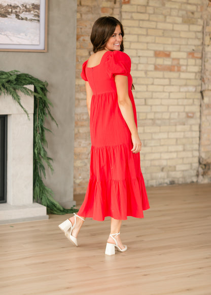 Harper Short Sleeve Tiered Red Maxi Dress FF Dresses