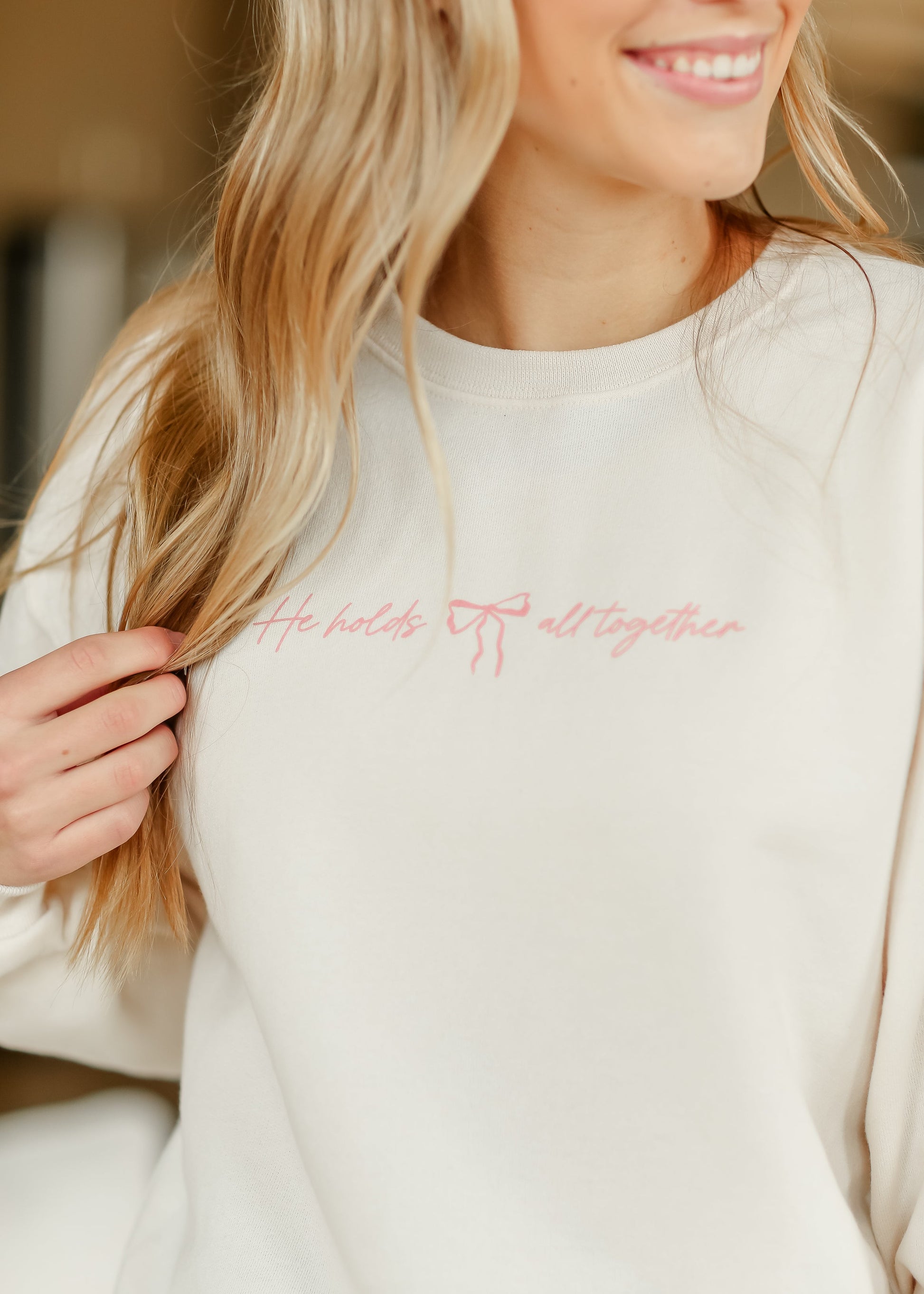 He Holds All Together Christian Sweatshirt FF Tops