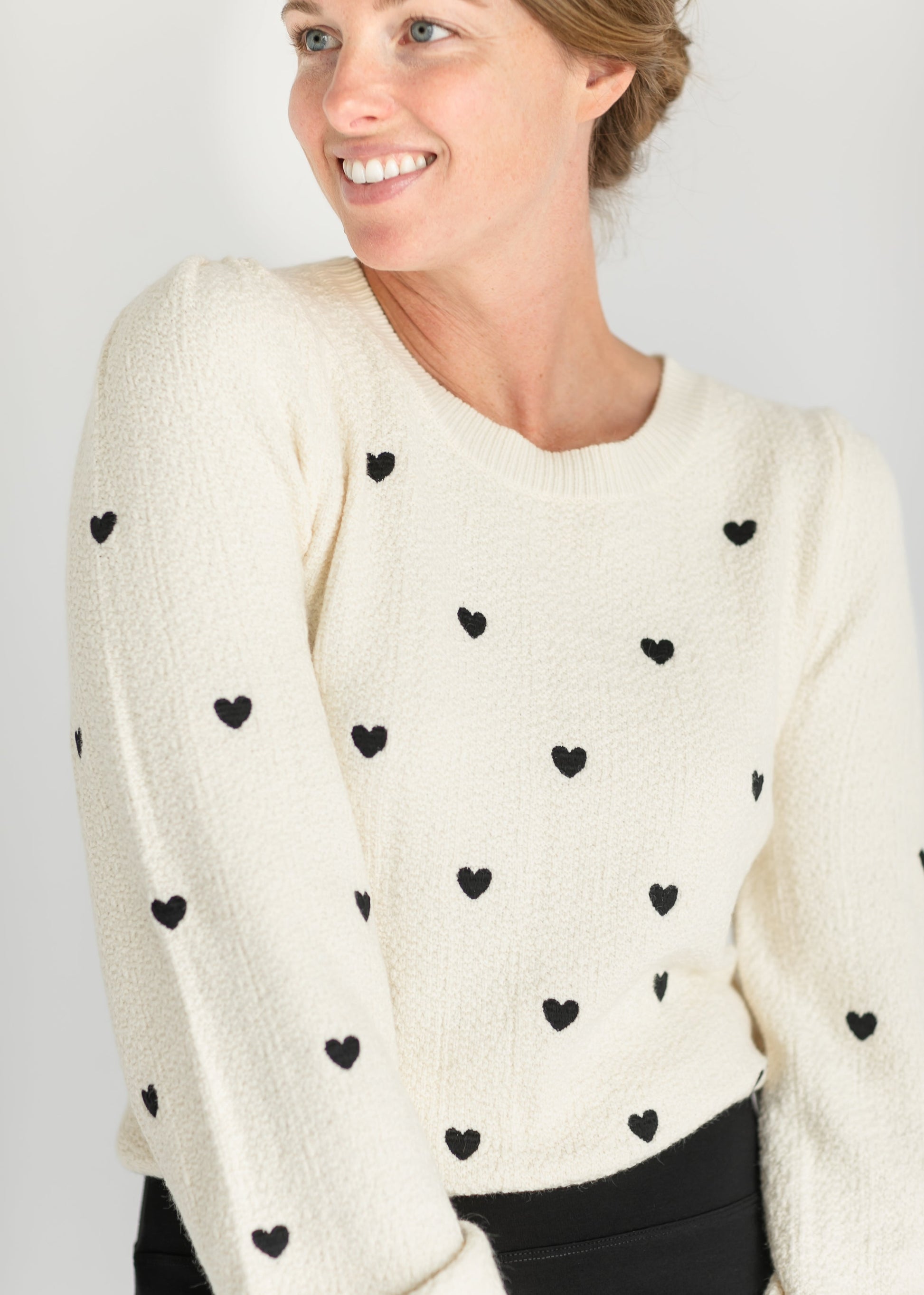 Heart Embroidered Crewneck Sweater FF Tops