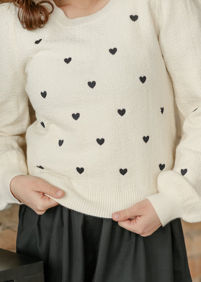 Heart Embroidered Crewneck Sweater FF Tops