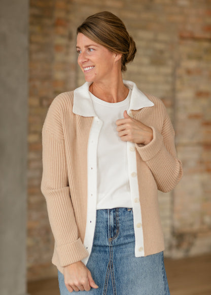 Herminie Two-Tone Button Up Cardigan FF Tops