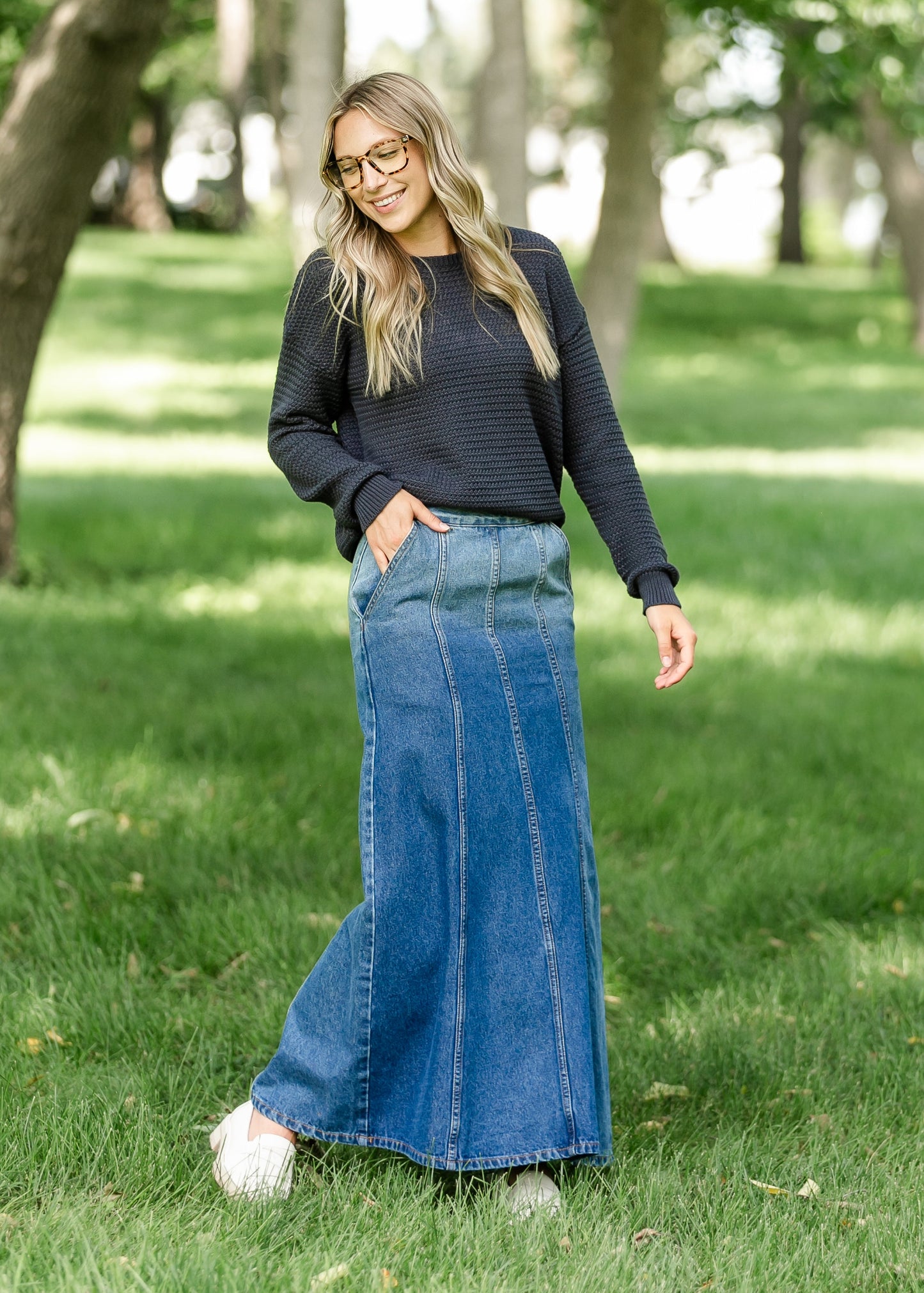 Holly Paneled Denim Maxi Skirt IC Skirts