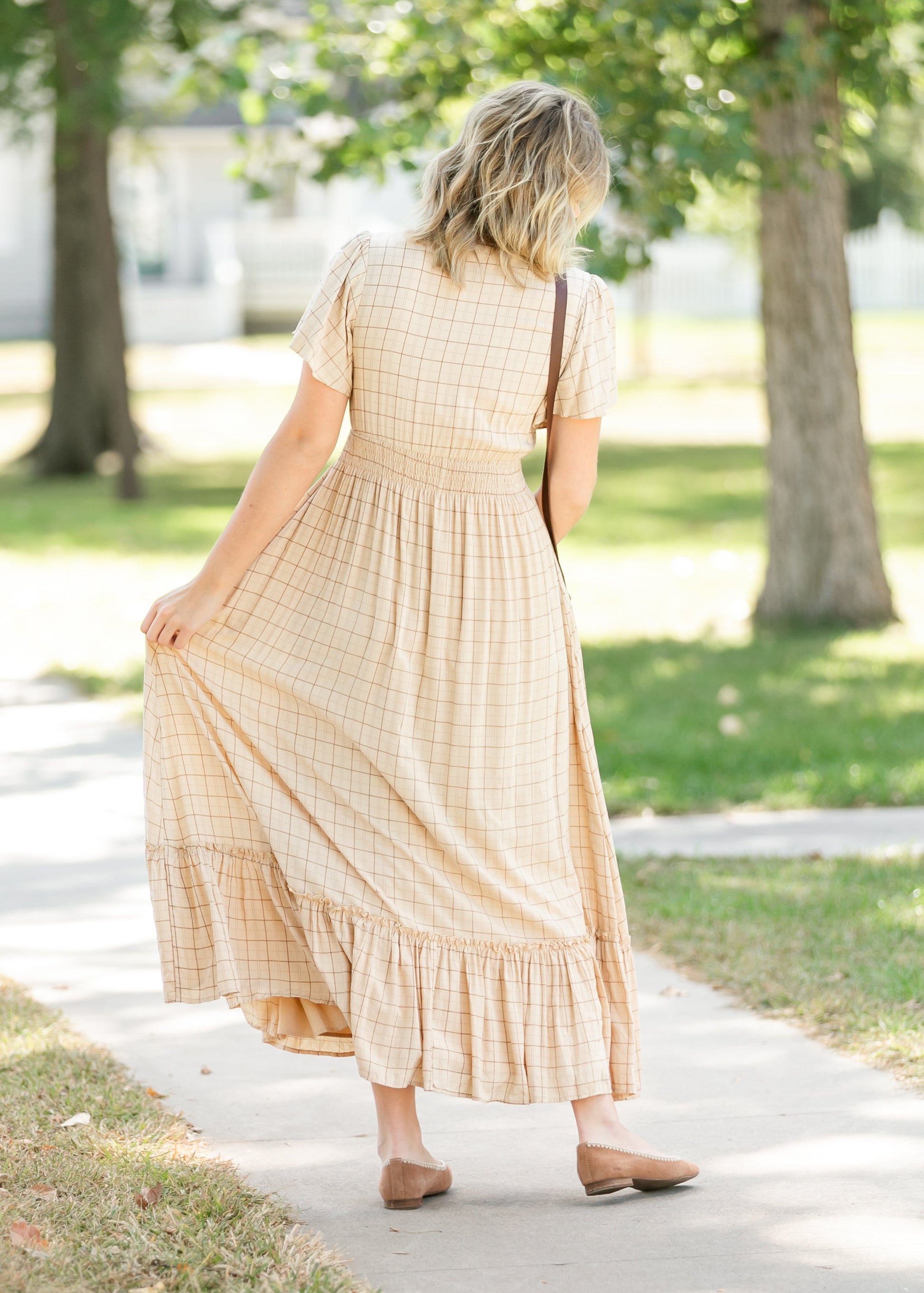 Isabella Taupe Plaid Maxi Dress IC Dresses