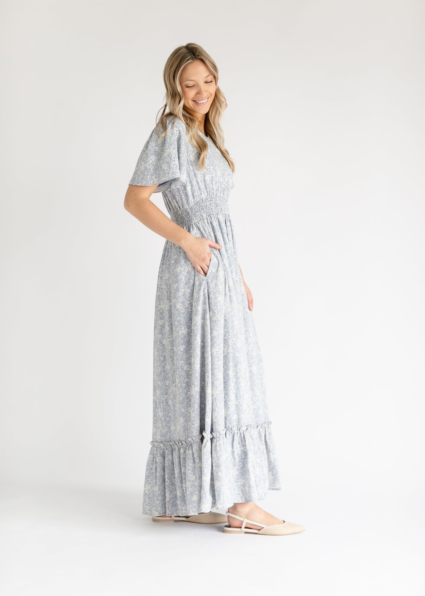 Isabella V Neck Flutter Sleeve Floral Maxi Dress - COMING SOON IC Dresses