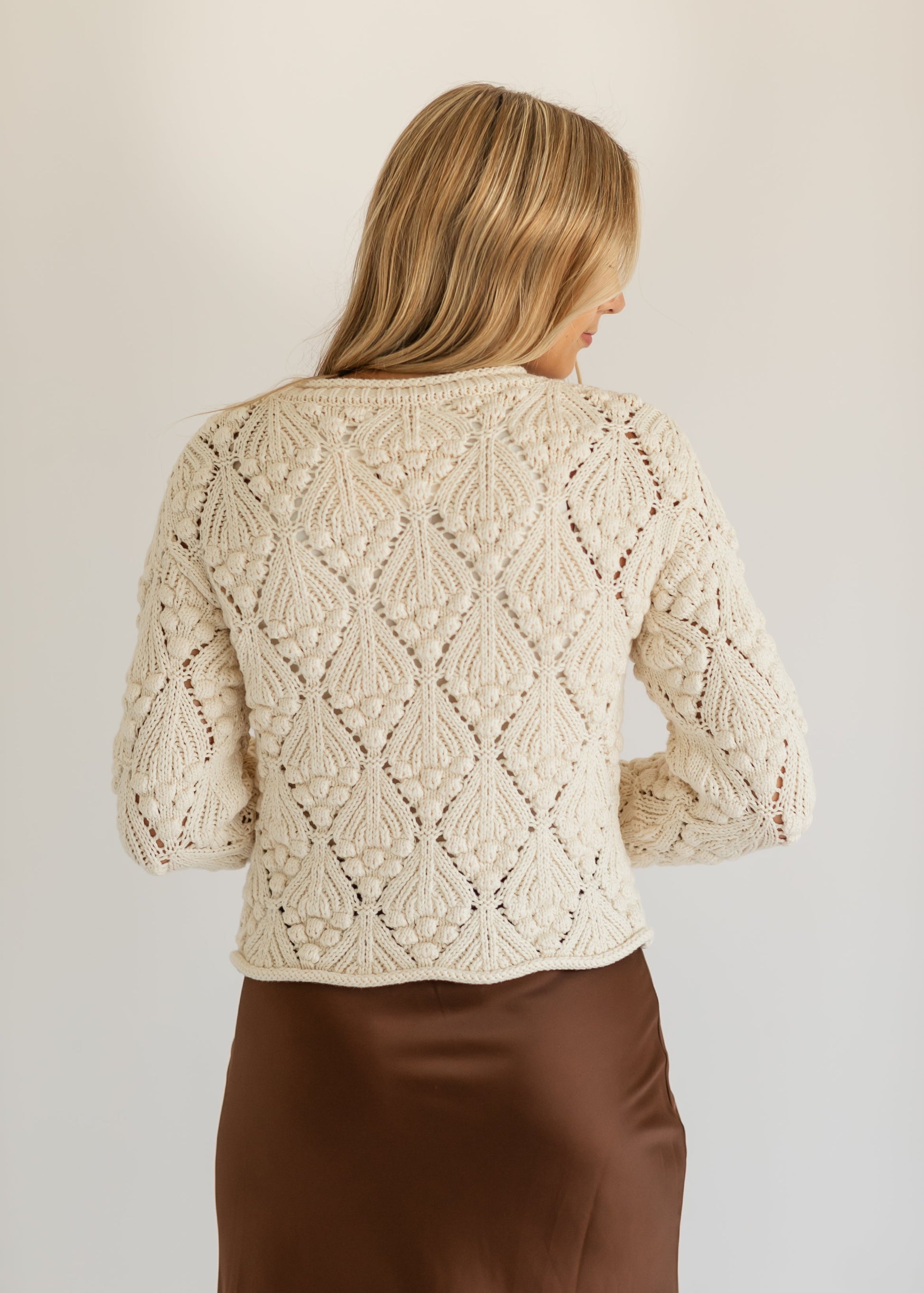 Ivory Gold Button Crochet Cardigan FF Tops