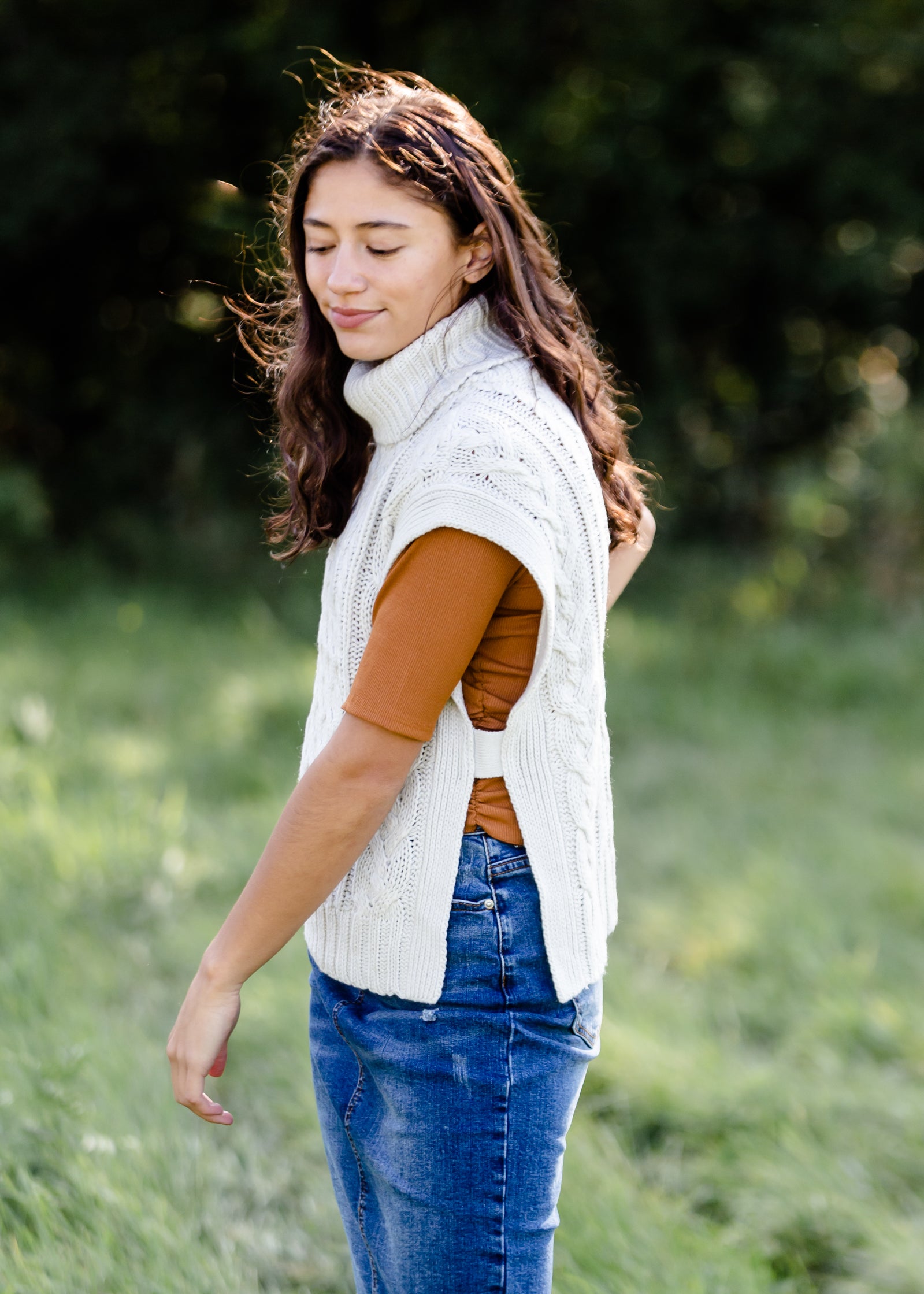 Ivory Turtleneck Cable Knit Sweater Vest - FINAL SALE FF Tops