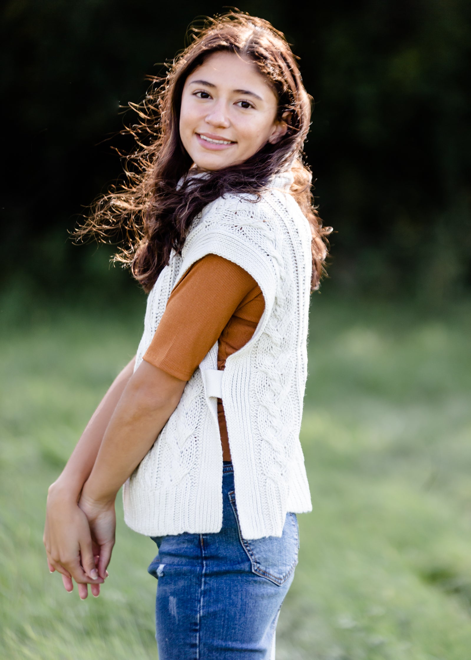 Ivory Turtleneck Cable Knit Sweater Vest - FINAL SALE FF Tops