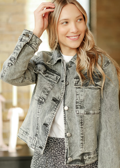 Josalyn Gray Denim Trucker Jacket FF Tops