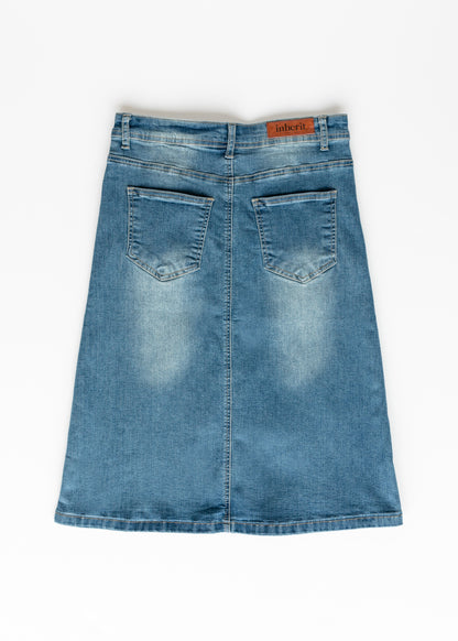 Josie Vintage Wash Button Front Midi Denim Skirt Skirts