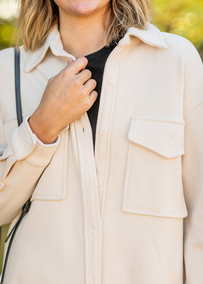 Jovie Cream Ribbed Shacket FF Tops