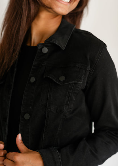 Julia Crop Black Denim Jacket FF Layering Essentials