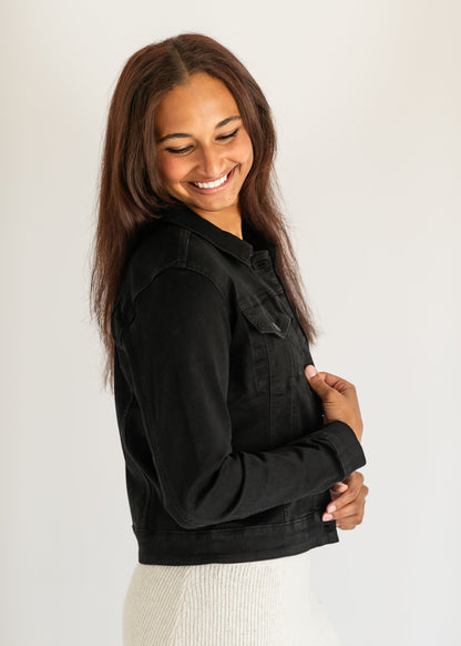 Julia Crop Black Denim Jacket FF Layering Essentials