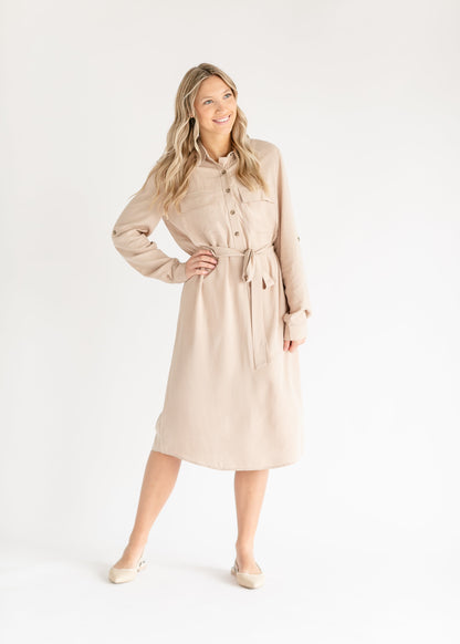 Kimberly Belted Midi Shirt Dress IC Dresses Sand / XS