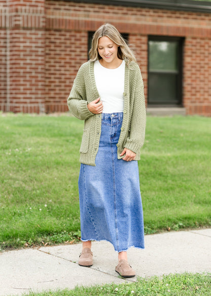 Knit Matcha Green Button Up Cardigan FF Tops